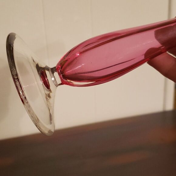 Vintage Beautiful Val St Lambert Cranberry Glass Flower Bud Vase Clear Base - Picture 7 of 9